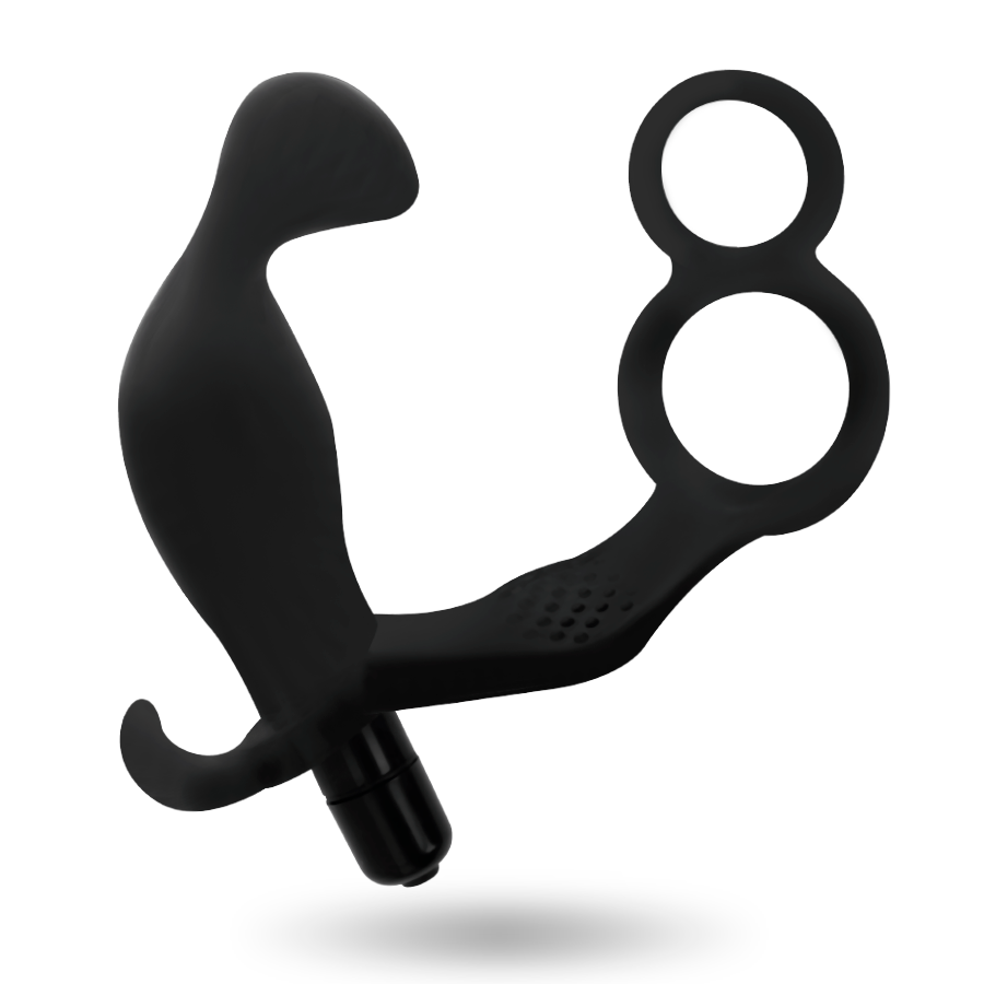 ADDICTED TOYS – ANALPLUG MIT DOPPELTEM PENISRING UND HODEN SCHWARZ