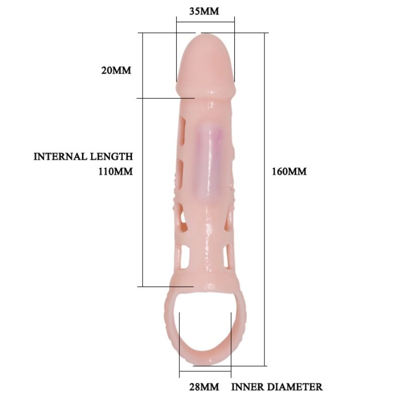 BAILE - PENISVERLÄNGERUNGSHÜLSE MIT VIBRATION UND NATÜRLICHEM GURT 13,5 CM