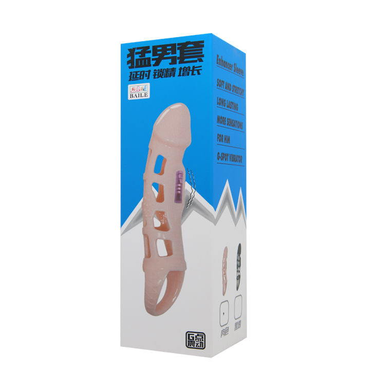 BAILE - PENISVERLÄNGERUNGSHÜLSE MIT VIBRATION UND NATÜRLICHEM GURT 13,5 CM