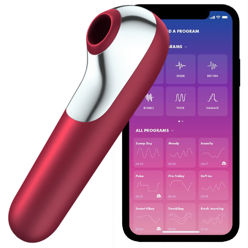 SATISFYER - DUAL LOVE Sensory Device AND SUCTIONER WITH PULSED AIR RED