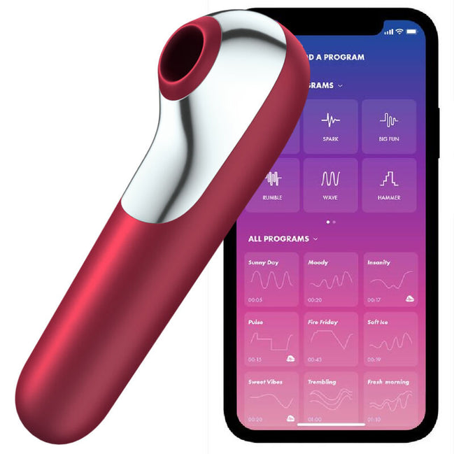 SATISFYER - DUAL LOVE Sensory Device AND SUCTIONER WITH PULSED AIR RED
