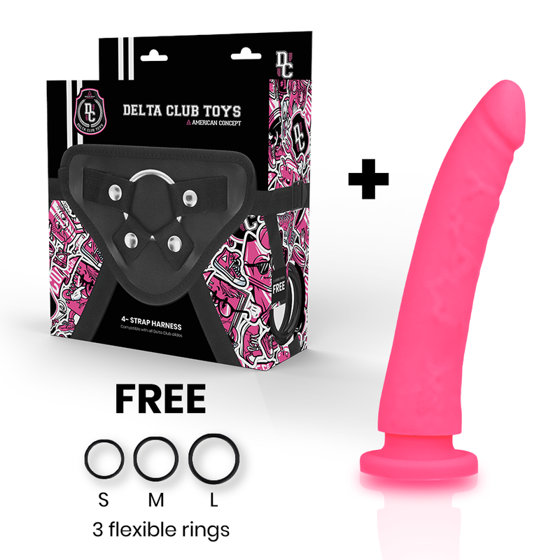 DELTA CLUB - TOYS HARNESS + DONG ROSA SILIKON 17 CM -O- 3 CM